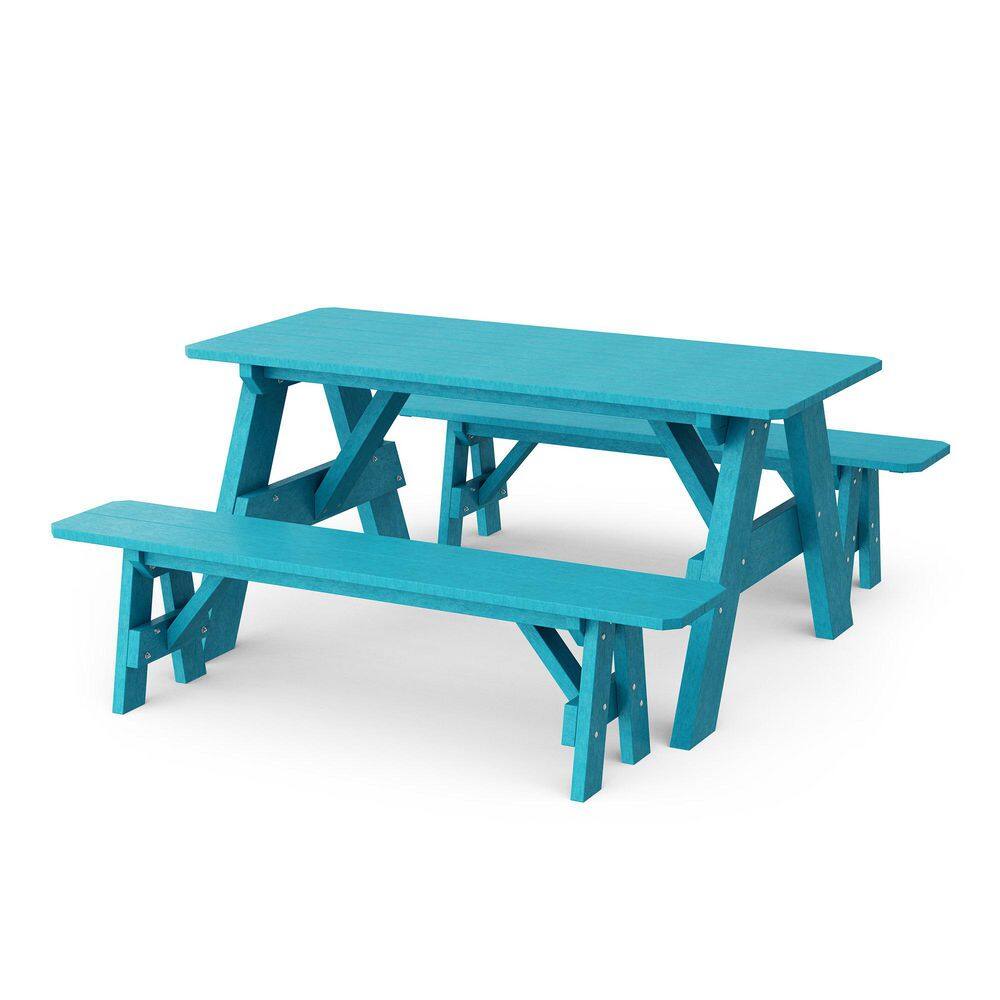 Heritage 72 in. Aruba Blue Rectangle HDPE Plastic Picnic Table with Detached Benches Seats 6 People price history on PriceWatchPro