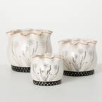 3.5 in., 4.5 in. and 5.25 in. Scalloped Floral Stone Planter - Set of 3, White