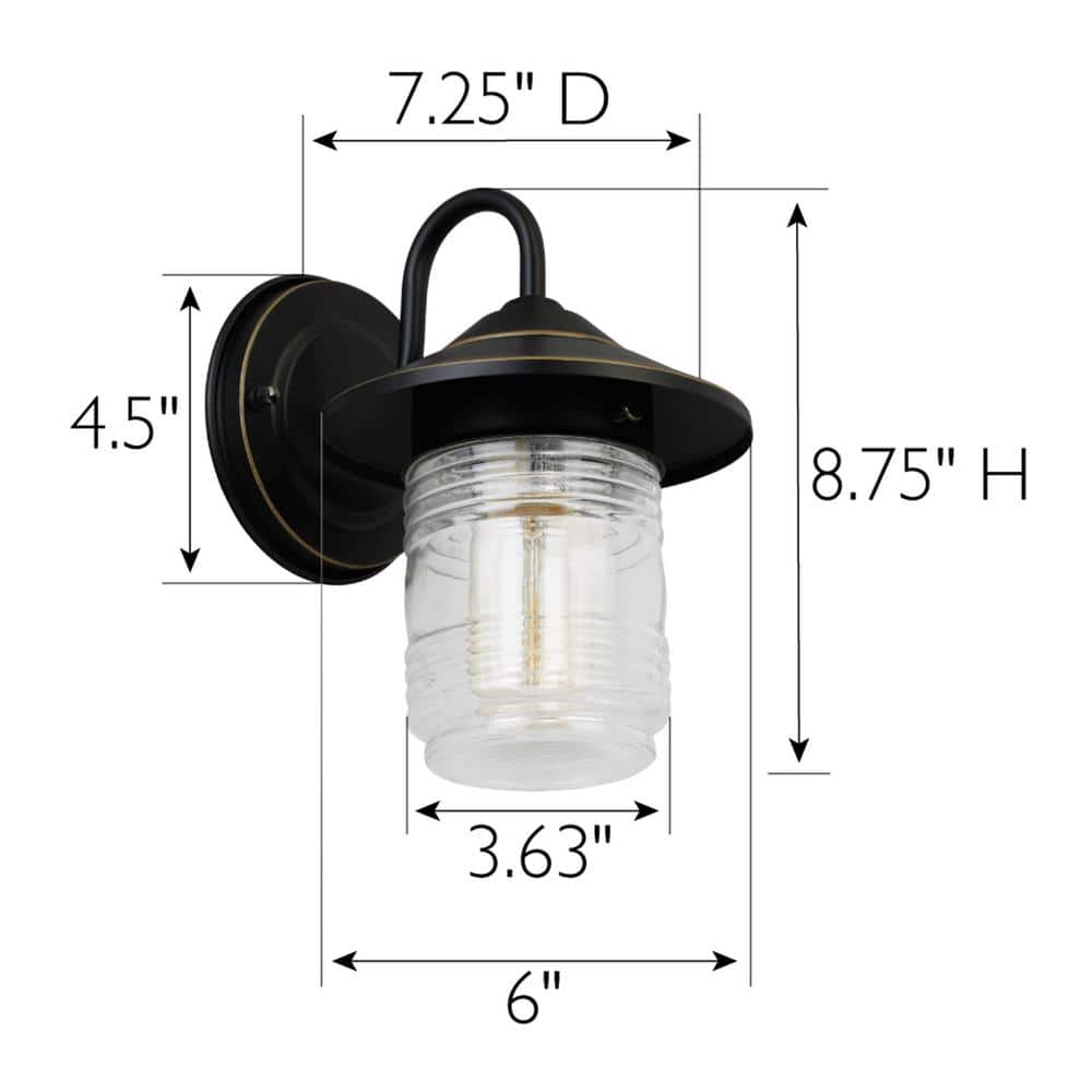 Oil-Rubbed Bronze Jelly Jar 8.75'' Dimmable Sconce with Clear Ribbed Glass
