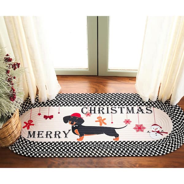 Braided PostersIvory/Black 2 ft. x 3 ft. Machine Washable Merry Christmas Dachshund Oval Area Rug