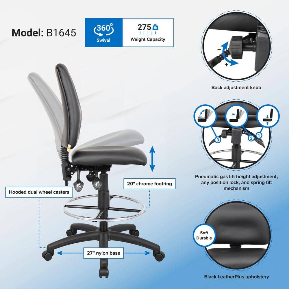 Black High Back Armless Leather Drafting Chair