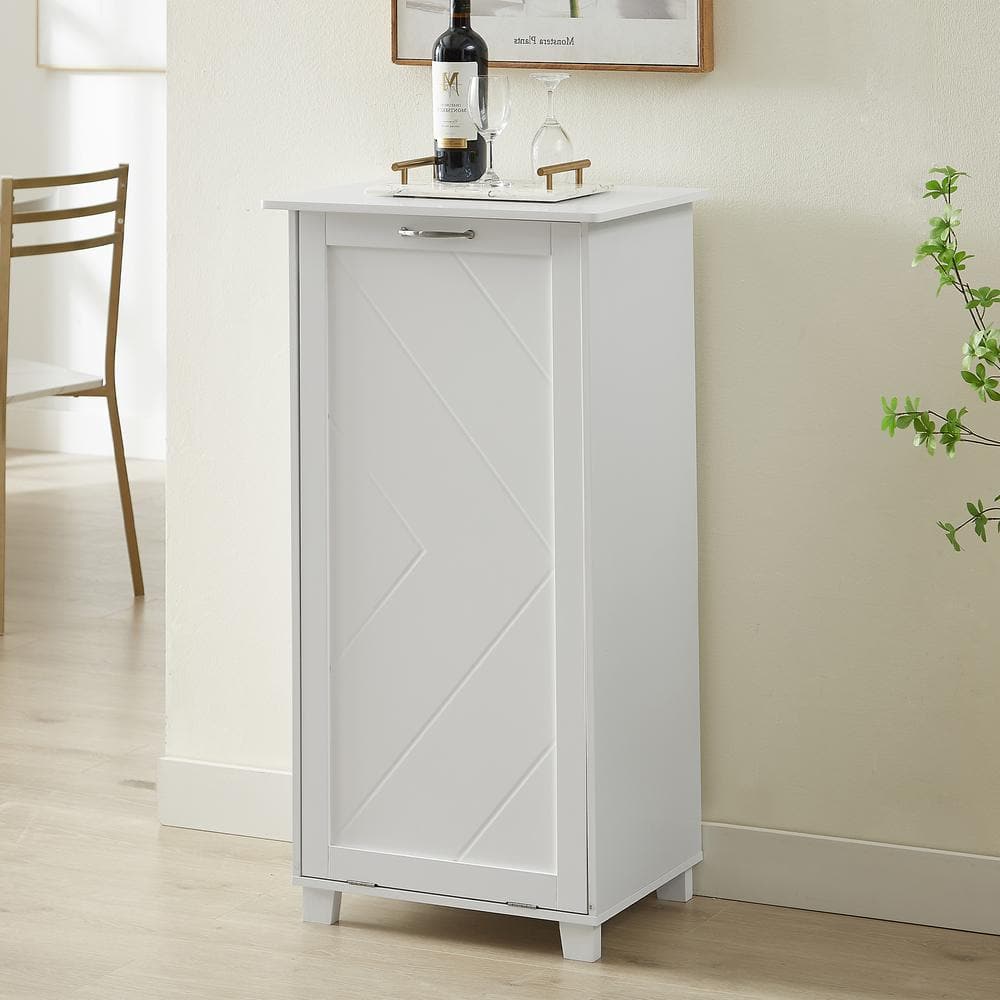 VECELO Kitchen Trash Bin Cabinet White Wood 14.96 In. Buffet Sideboard ...