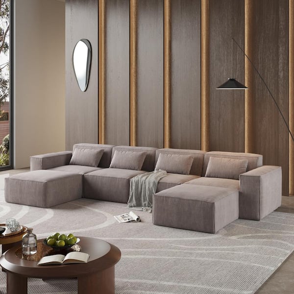 J&E Home 110 in. Square Arm 6-piece Modular U Shaped Luxury Chenille Free Combination Sectional Sofa with Foam-Filled in. Blue