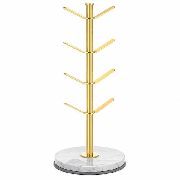 Marble Mug Holder Tree with 8 Hooks, Detachable Stainless Steel Coffee Cup Holder for Kitchen Countertop, Gold