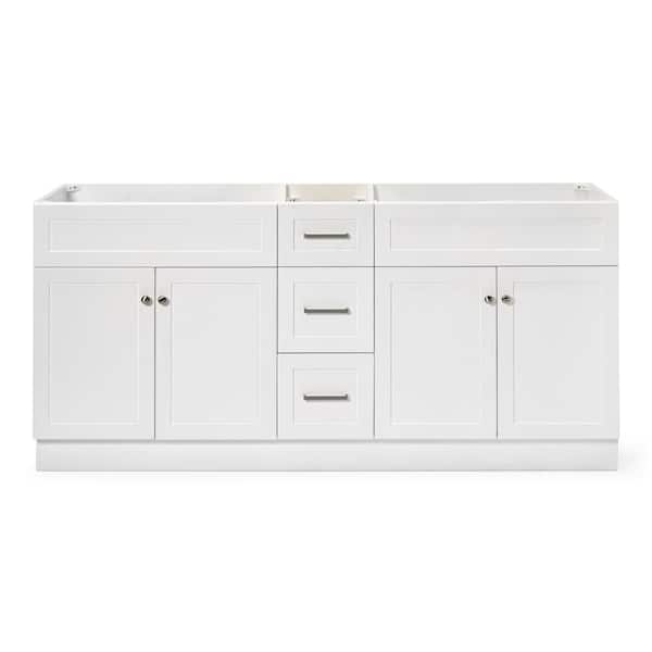 ARIEL Hamlet 72 in. W x 21.5 in. D x 34.5 in. H Double Freestanding Bath Vanity Cabinet without Top in White