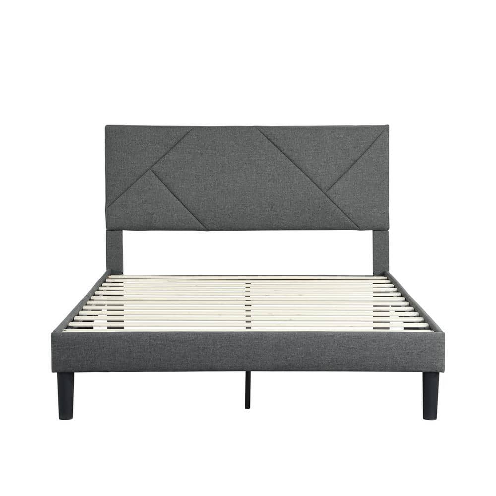Z-joyee Upholstered Gray Full Size Platform Bed with Headboard  F-FB857219676 - The Home Depot
