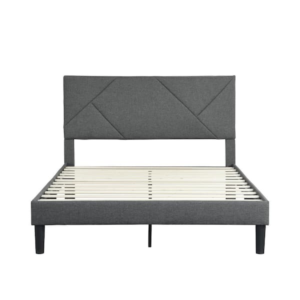 Z-joyee Upholstered Gray Full Size Platform Bed with Headboard