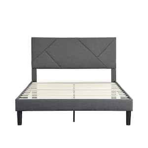 Upholstered Gray Queen Size Platform Bed with Headboard