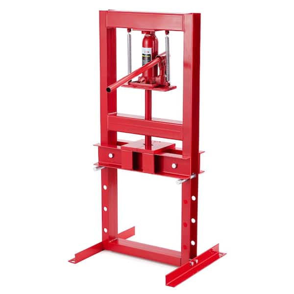 6 Ton Red H-Frame Hydraulic Shop Press with Adjustable Work Table, 2 Steel Plates for Metalworking, Bending, Bearing