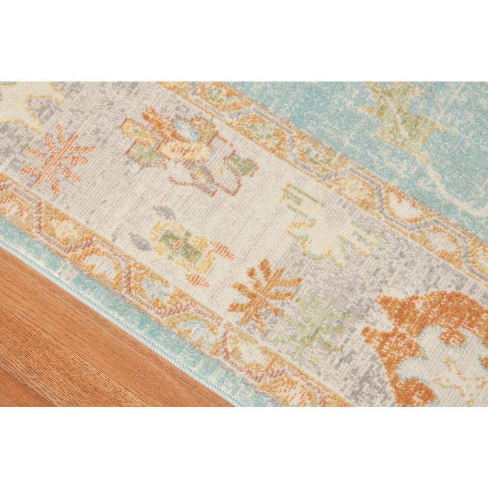 Aqua Bohemian Chic 8'9" x 11'9" Rectangular Easy-Care Area Rug