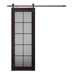Paola 32 in. x 80 in. 10-Lite Frosted Glass Gray Oak Finished Wood Composite Sliding Barn Door with Hardware Kit