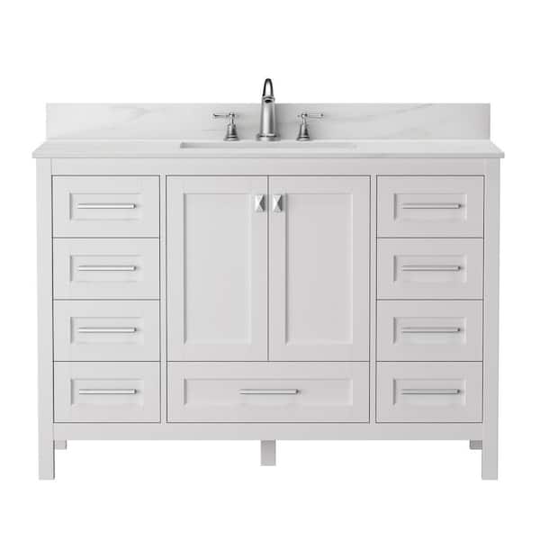 FAMYYT 48 in. W x 22.2 in. D x 36.6 in. H Fully Assembled Single Sink Freestanding Bath Vanity in White with White Marble Top