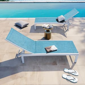 2-Piece Aluminum Adjustable Outdoor Chaise Lounge in Blue