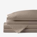 Company Cotton 4-Piece Mocha Solid 300-Thread Count Cotton Percale King Sheet Set