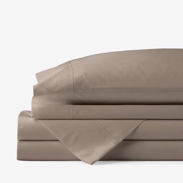 The Company Store Company Cotton Percale Mocha Solid 300-Thread Count Twin Fitted Sheet, Brown