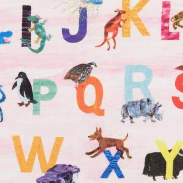 Pink Synthetic Rectangular Kids Alphabet Area Rug 35" x 51"