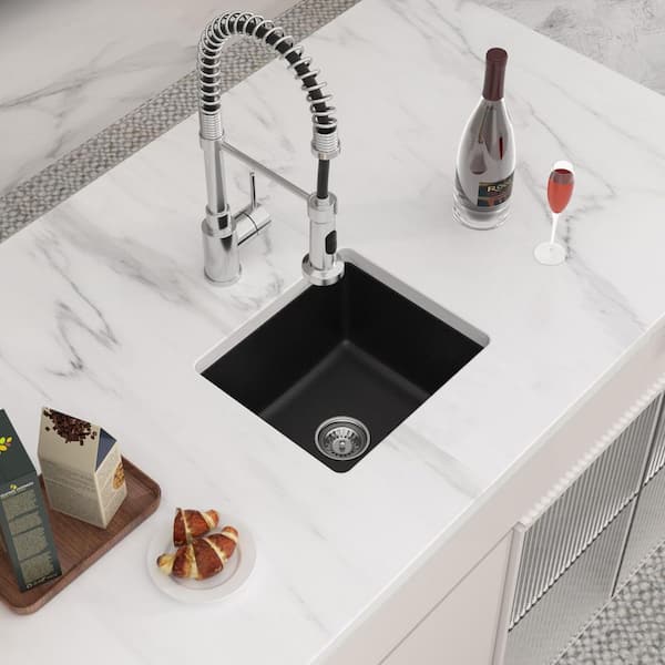 18 in. Undermount Bar Sink Granite/Quartz Composite Single Bowl Kitchen Sink in Black