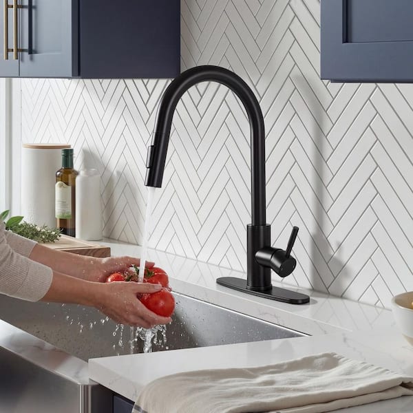 Akicon Black 16.19 in. H Single-Handle Pull-Down Sprayer Kitchen Faucet with 360° Spout Swivel