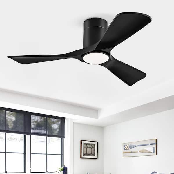 42 in. Smart Black 6-Speed Black Blades Flush Mount Standard Ceiling Fan with 3-Color Dimmable LED Light
