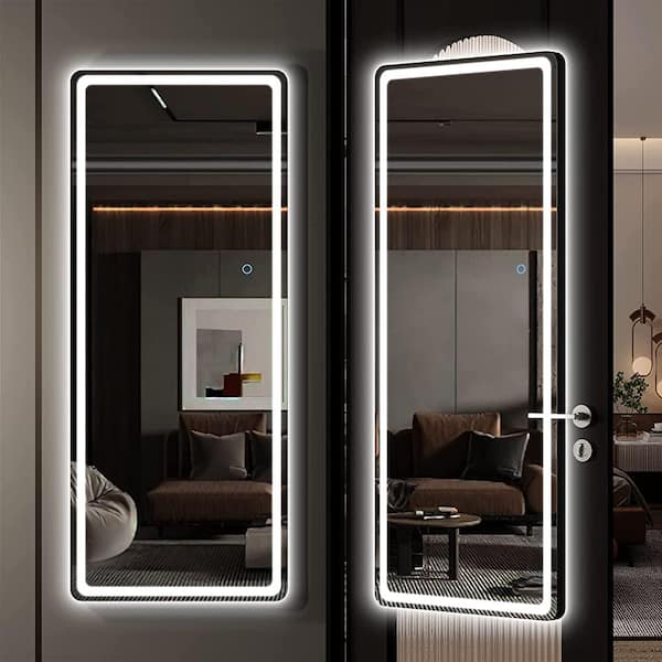 Hasipu 16 in. W x 44 in. H Rectangle Frame LED Full Body Wall Mounted Black Mirror
