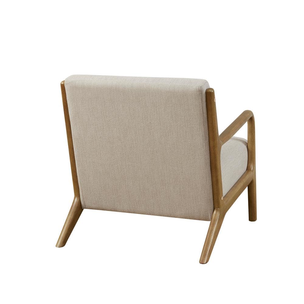 Cream Upholstered Wood Frame Mid-Century Accent Chair