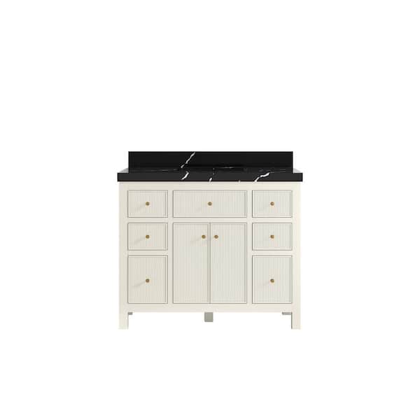 Willow Collections Sonoma 42 in. Single Sink Freestanding Alabaster Bath Vanity with Calacatta Black Quartz Top Unassembled