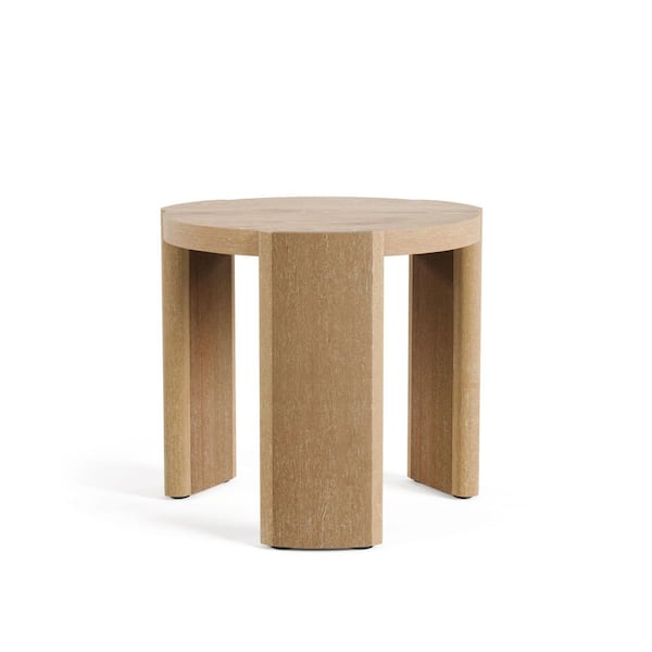 Ashford 20 in. Oak Round Wood End Table with Plinth Base