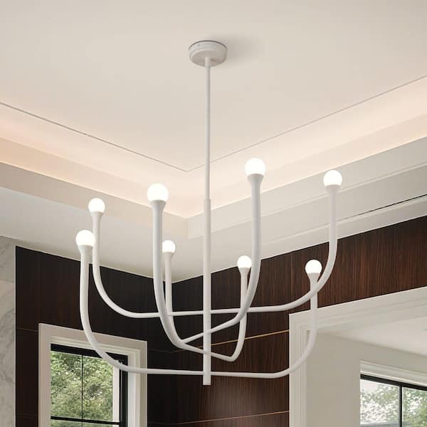 Dahlia 36 in. 8-light Plaster White Chandelier with Opal Glass Shades