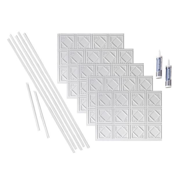 Fasade Traditional 4 18 in. x 24 in. Matte White Vinyl Decorative Wall Tile Backsplash 15 sq. ft. Kit