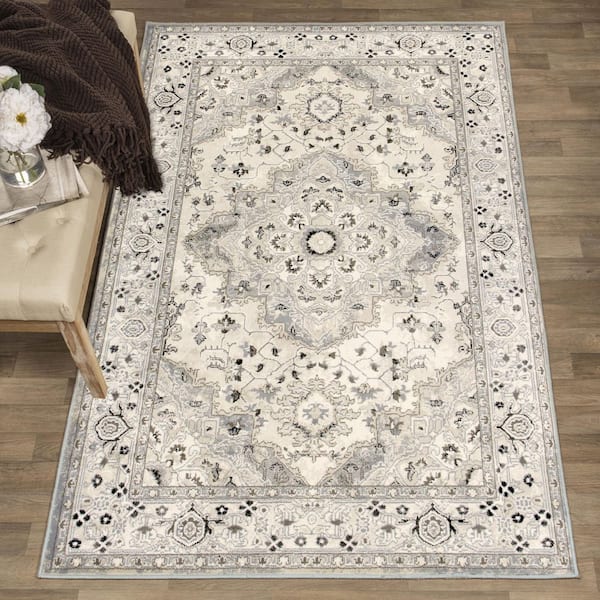 Nysa Slate 5 ft. x 8 ft. Rectangle Floral Diamond Geometric Polypropylene Area Rug