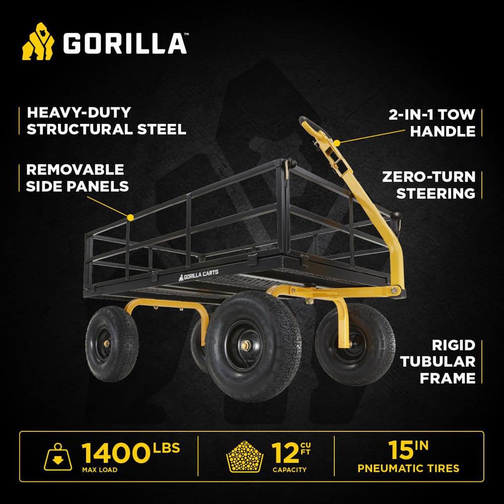 Heavy-Duty Black Steel Utility Cart with Removable Sides