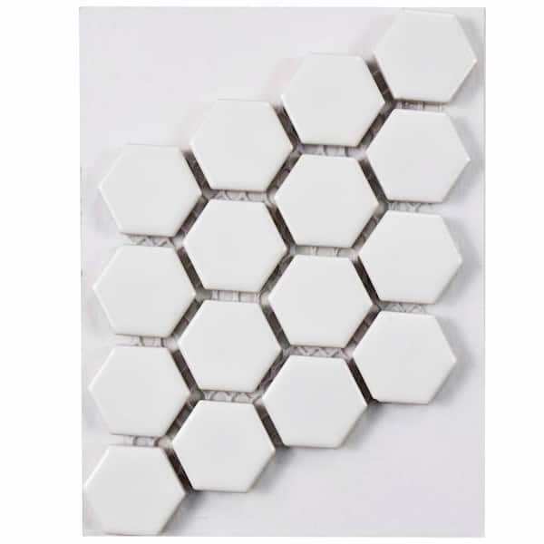Merola Tile Metro 1 in. Hex Glossy White 6 in. x 6 in. Porcelain Mosaic Take Home Tile Sample