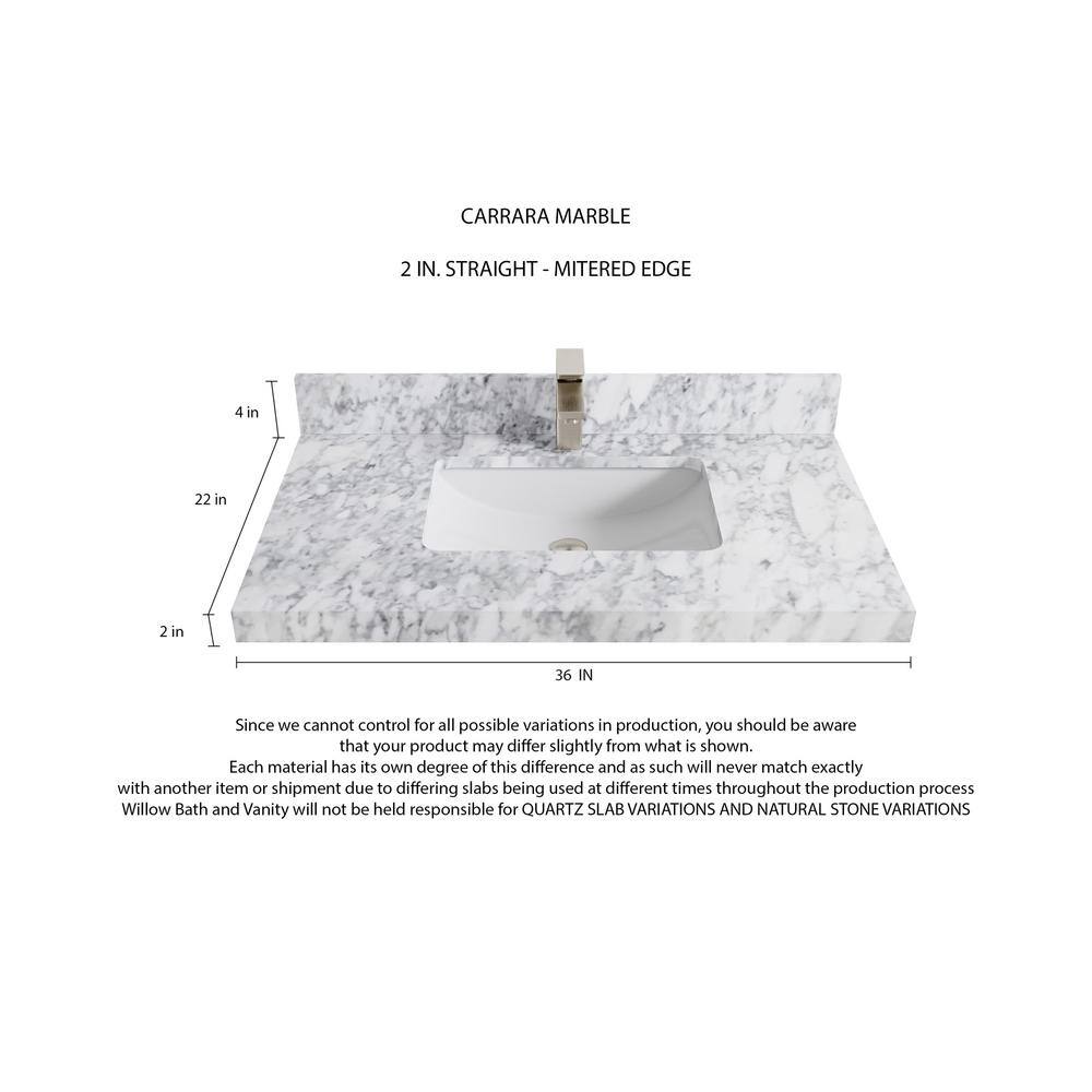 Cambridge 36" White Single Sink Vanity with Carrara Marble Top