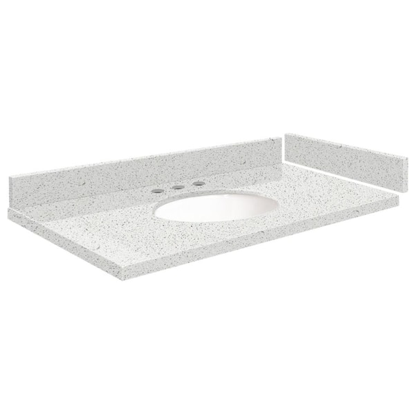 Transolid Silestone 34 in. W x 22.25 in. D Qt. White Round Single Sink Vanity Top in Stellar Snow