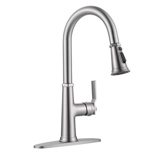 16.7 in. Brushed Nickel 3-Mode Single Handle Pull Down Sprayer Kitchen Faucet with 360° Spout Swivel in Stainless Steel