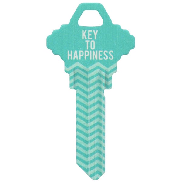 The Hillman Group Schlage Brass House and Entry Key Blank Key to Happiness Design