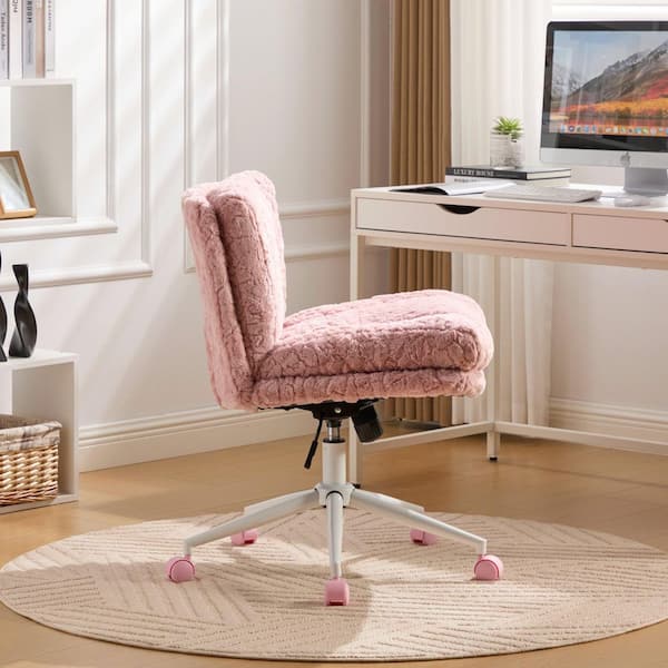 Faux Fur Fabric Adjustable Height Ergonomic Office Chair in Pink