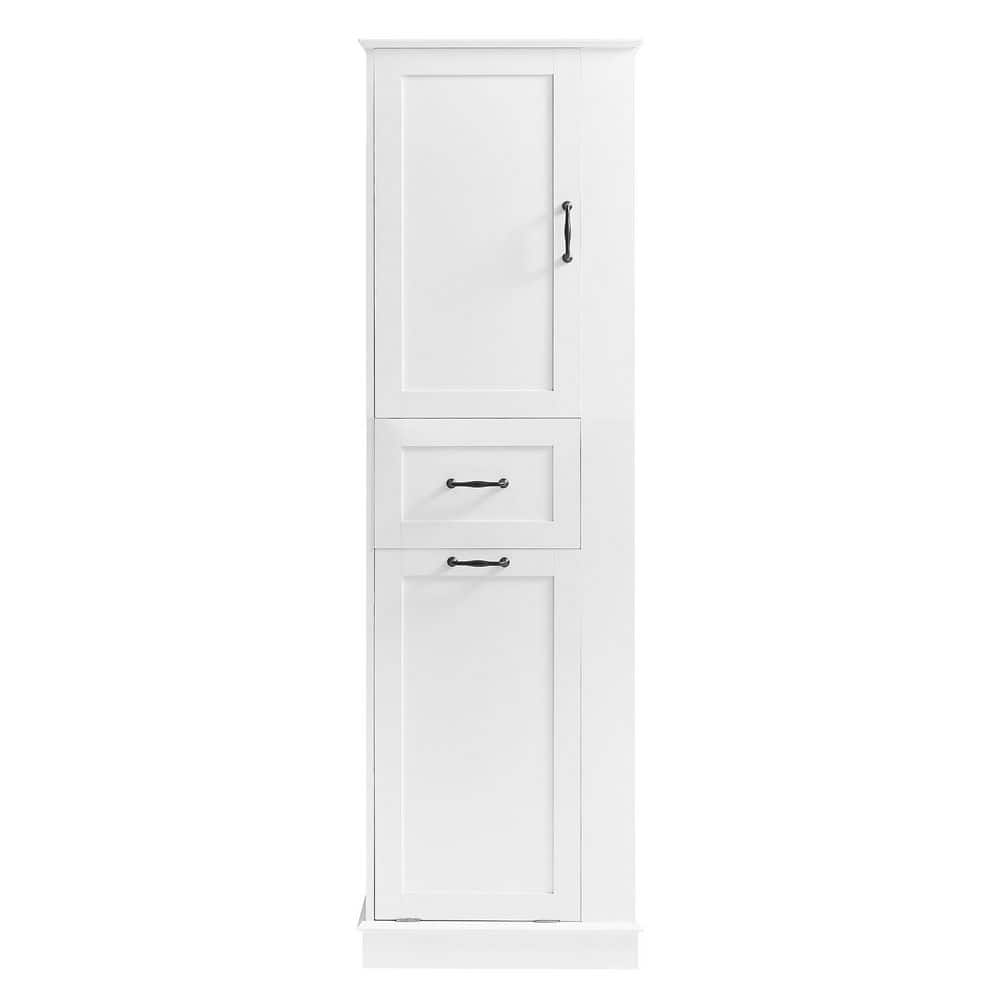 20.3 in. W x 13.8 in. D x 67.8 in. H White Tall Linen Cabinet with Tilt-Out Basket, 1-Drawer and 1-Door
