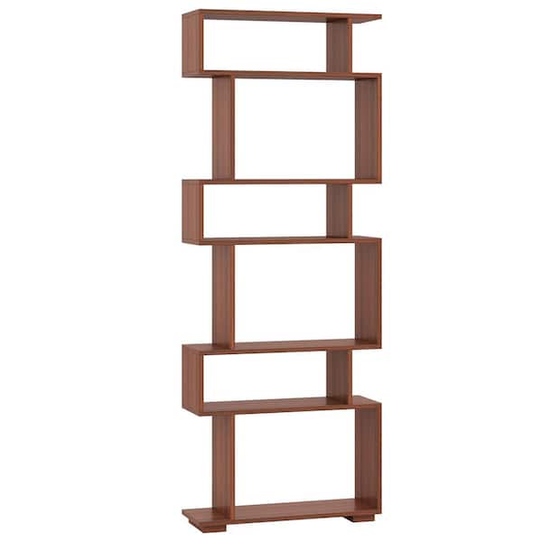 Costway 64 in. Tall Brown Wood 6-Shelf Bookcase with Anti-Tipping