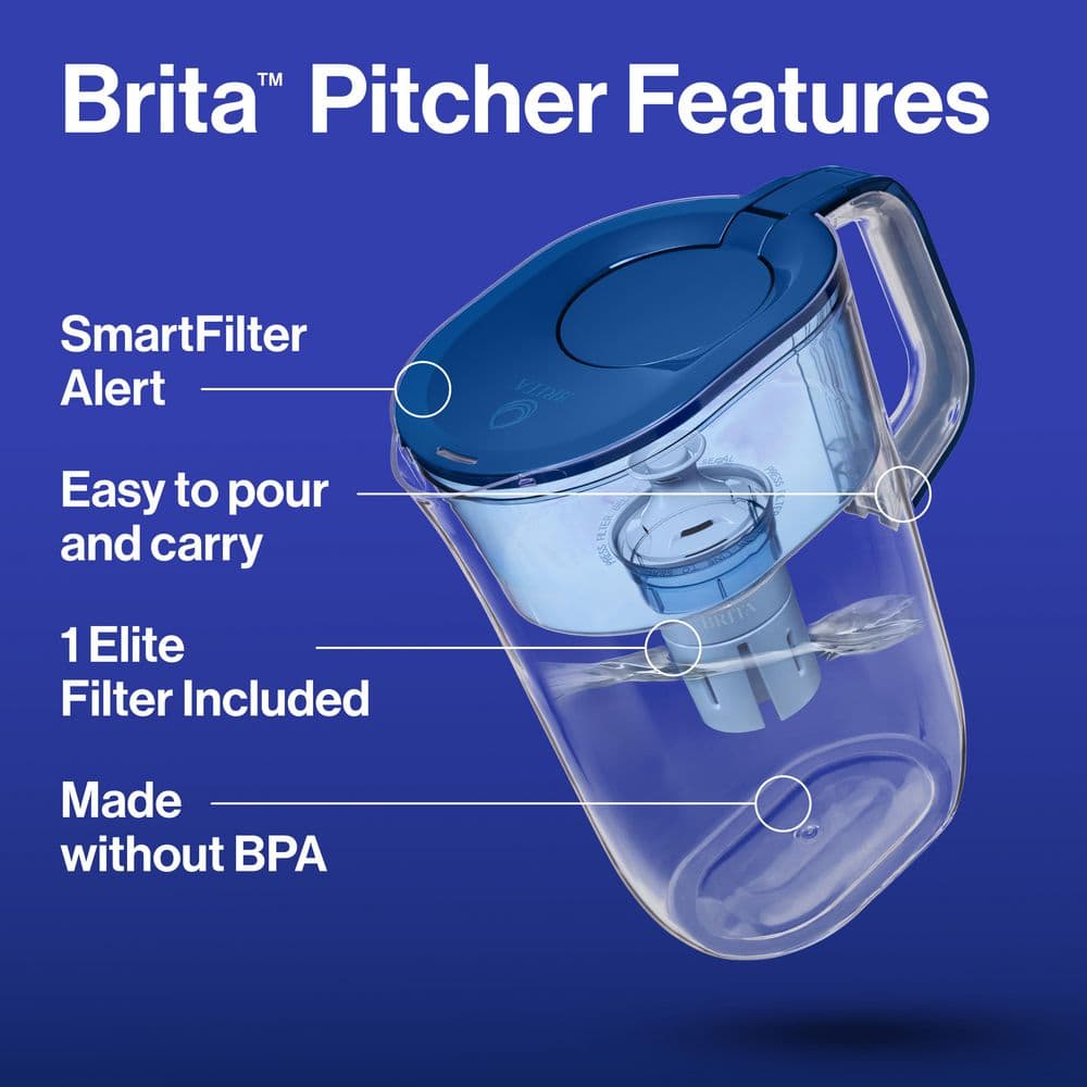 Blue 10-Cup Water Filter Pitcher with Elite Filter