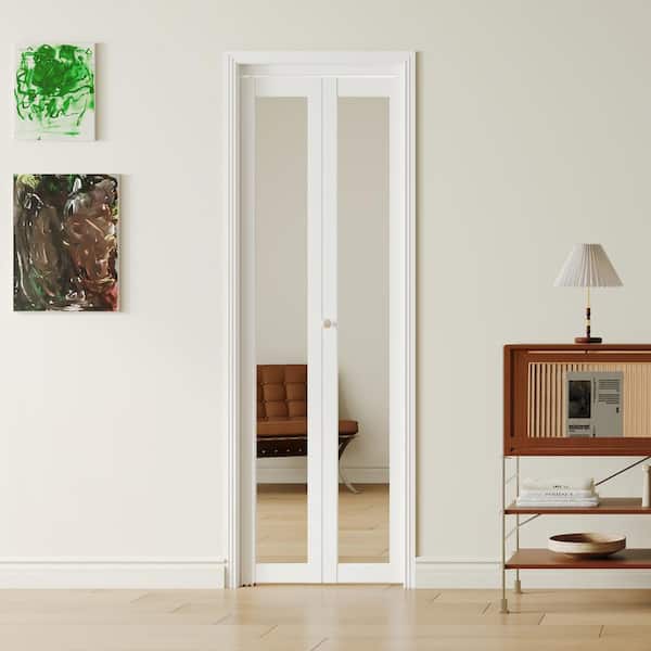 24 in. W. x 80 in. 1-Panel, Mirrored Glass, Solid Core, MDF, PVC Covering Bi-fold Door with Hardware Kits