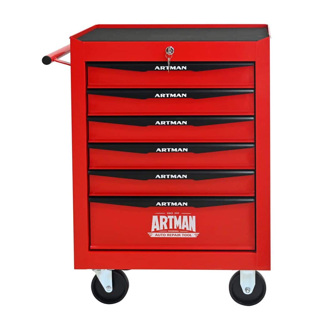 13 in. W 6-Drawer Rolling Metal Black and Red Tool Carts with Ball Bearing Drawer Slides and Steel Tool Storage Box price history on PriceWatchPro