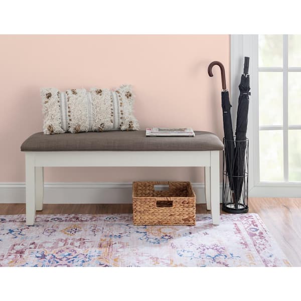 Powell Company Maynard White Wood with Grey Upholstered Top Storage Bench  14 in. x 18 in. x 44 in. HD1381SB19 The Home Depot