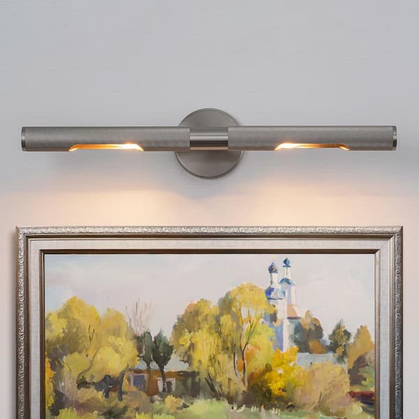 23.62 in. 2-Light Brushed Nickel Bathroom Vanity Light Adjustable Picture Light