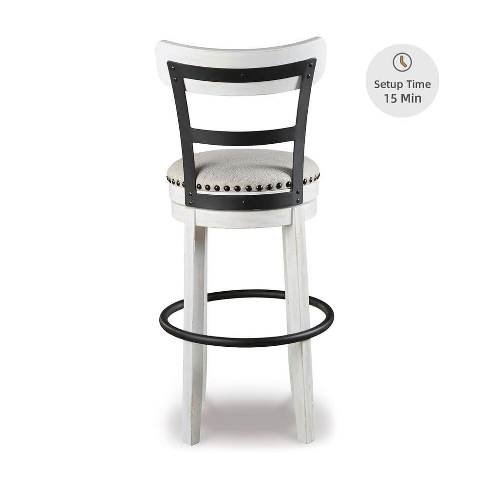Industrial Cream White Swivel Barstool with Metal & Wood Accents