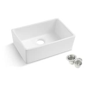 Kingsman Durable White Fireclay 23.75 in. Single Bowl Farmhouse Apron Kitchen Sink with Strainer