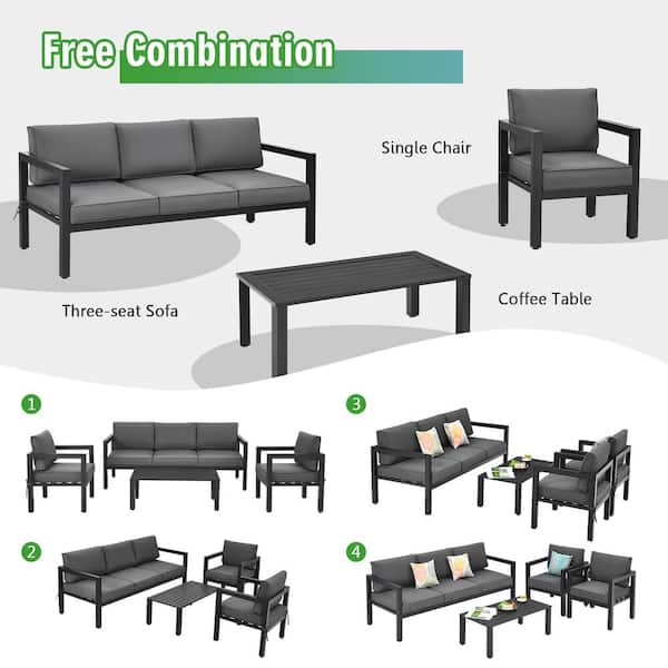 Costway Black 4-Piece Aluminum Outdoor Patio Conversation Set with Gray  Cushions NP10109WL-GR - The Home Depot