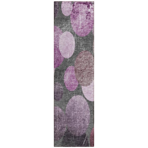 Gray, Purple 2 ft. x 8 ft. Woven Abstract Polyester Runner Indoor / Outdoor Area Rug