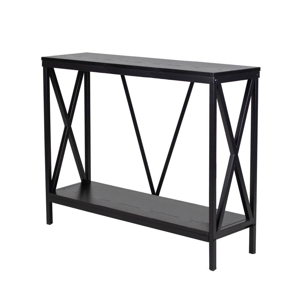 Black Metal and Wood X-Frame Aquarium Stand with Lower Shelf