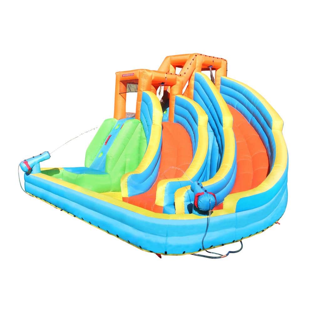 Sportspower Twin Peaks Inflatable Water Slide with Splash Pool and Blower  Kids Backyard Outdoor Play Bounce House Water Park  GFCI Plug  Ages 3–8